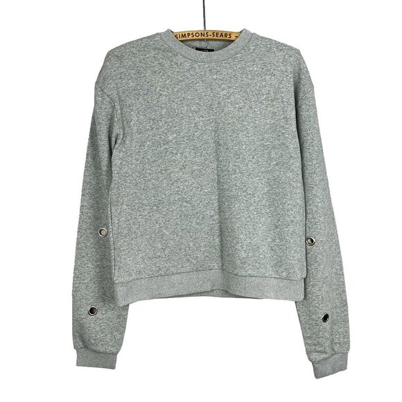 Lucca Womens Heather Grey Grommet Sleeve Crewneck Sweater Small - Picture 1 of 5
